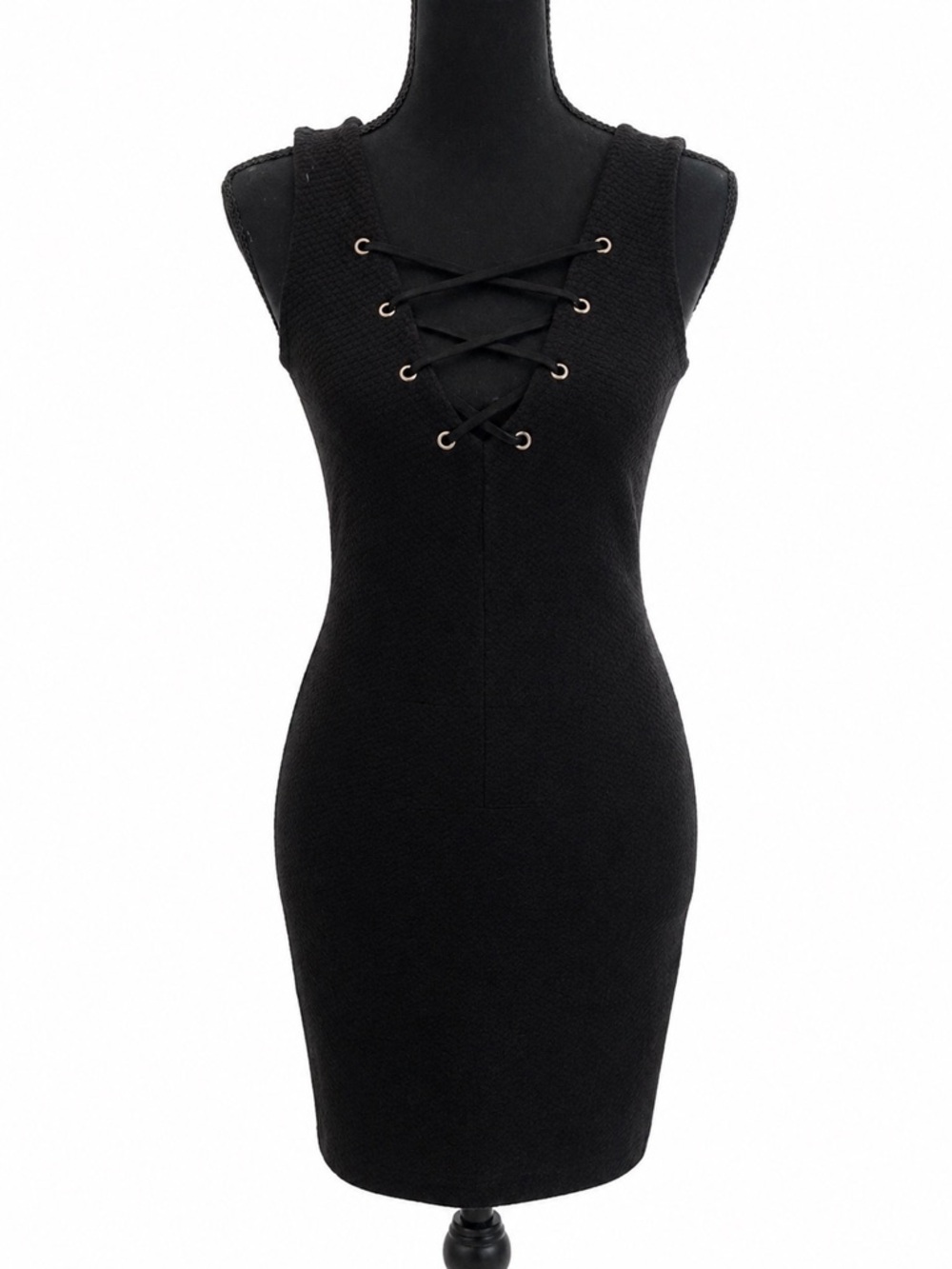 Jessica Simpson Bodycon Black Lace-Up Sleeveless Mini Dress
